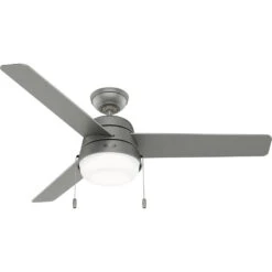 Aker 52 Inch Matte Silver With Matte Silver/Grey Walnut Stripe Blades Outdoor Ceiling Fan