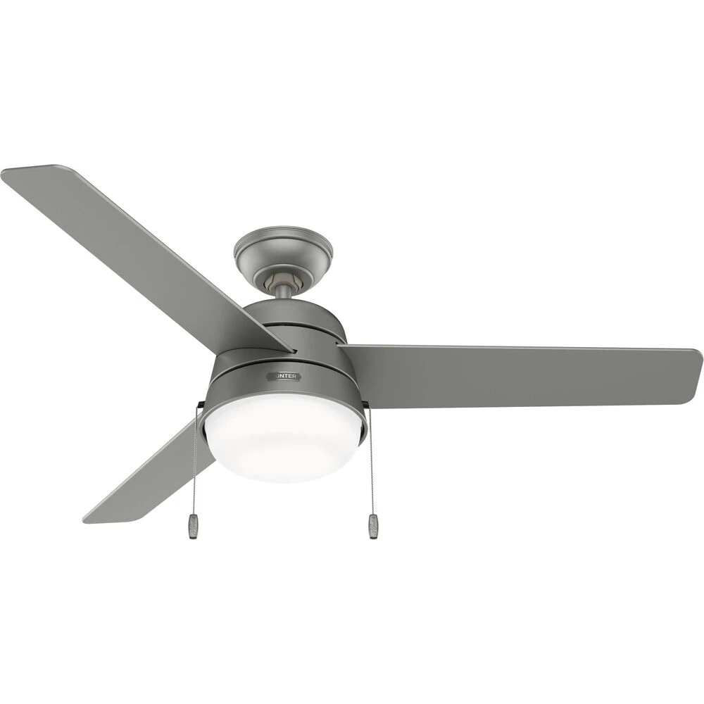 Aker 52 Inch Matte Silver With Matte Silver/Grey Walnut Stripe Blades Outdoor Ceiling Fan