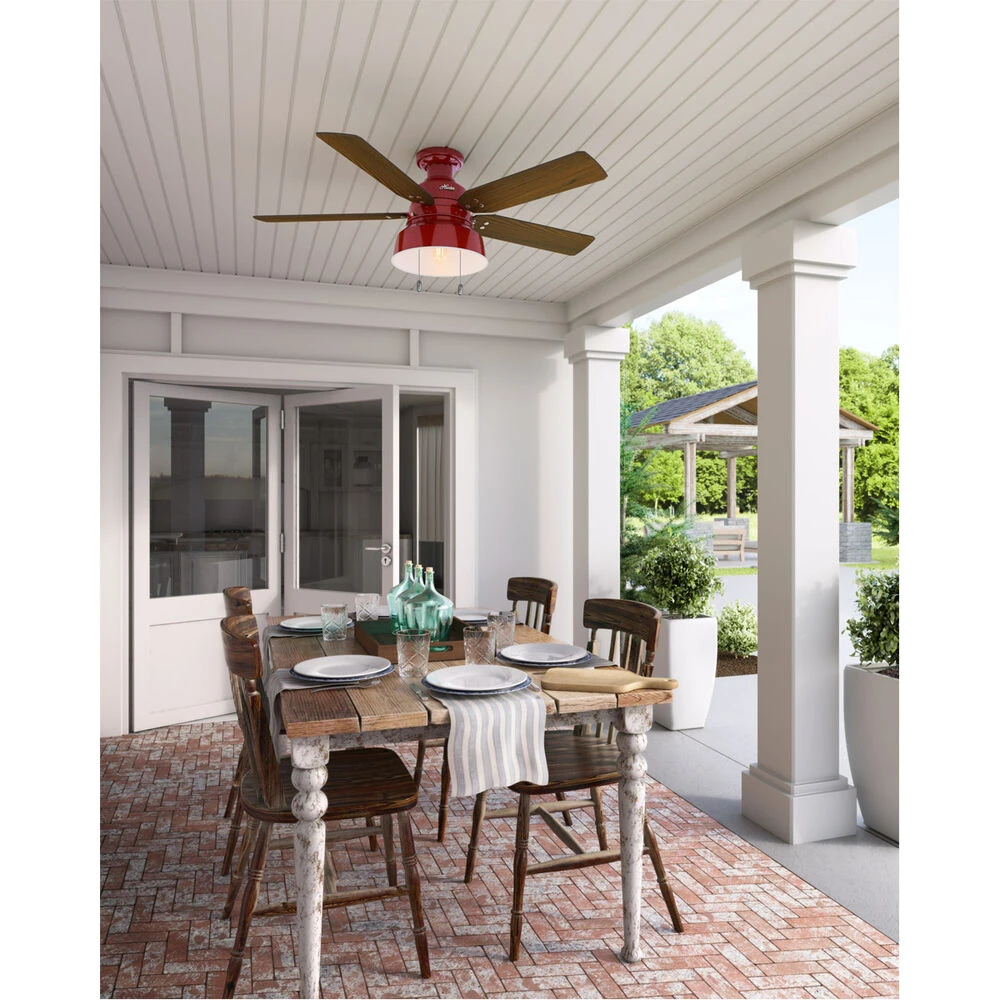 Mill Valley 52 Inch Barn Red With Medium Walnut/Black Willow Blades Outdoor Ceiling Fan, Low Profile - Image 3