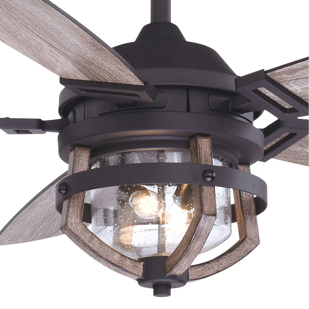 Barnes 54 Inch Matte Black And Rustic Oak With Driftwood-Black Walnut Blades Indoor/Outdoor Ceiling Fan - Image 3