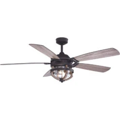 Barnes 54 Inch Matte Black And Rustic Oak With Driftwood-Black Walnut Blades Indoor/Outdoor Ceiling Fan