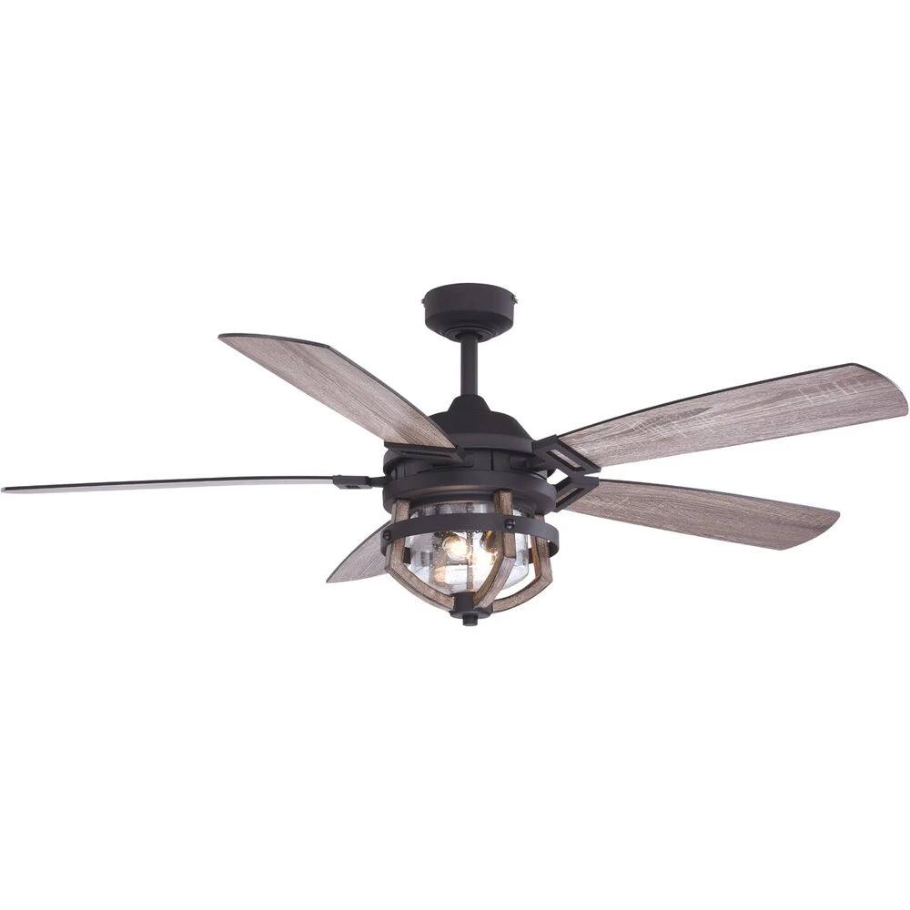 Barnes 54 Inch Matte Black And Rustic Oak With Driftwood-Black Walnut Blades Indoor/Outdoor Ceiling Fan