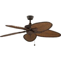 Windpointe 52 Inch Rust With Narrow Oval Antique Bamboo Blades Indoor/Outdoor Ceiling Fan