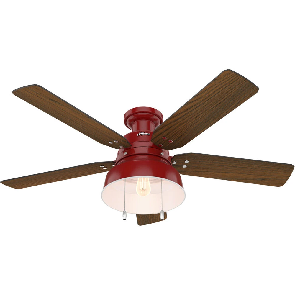 Mill Valley 52 Inch Barn Red With Medium Walnut/Black Willow Blades Outdoor Ceiling Fan, Low Profile