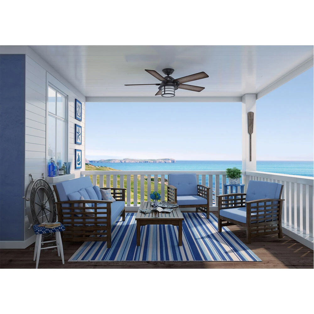Key Biscayne 54 Inch Weathered Zinc With Burnished Grey Pine/Grey Pine Blades Outdoor Ceiling Fan - Image 3