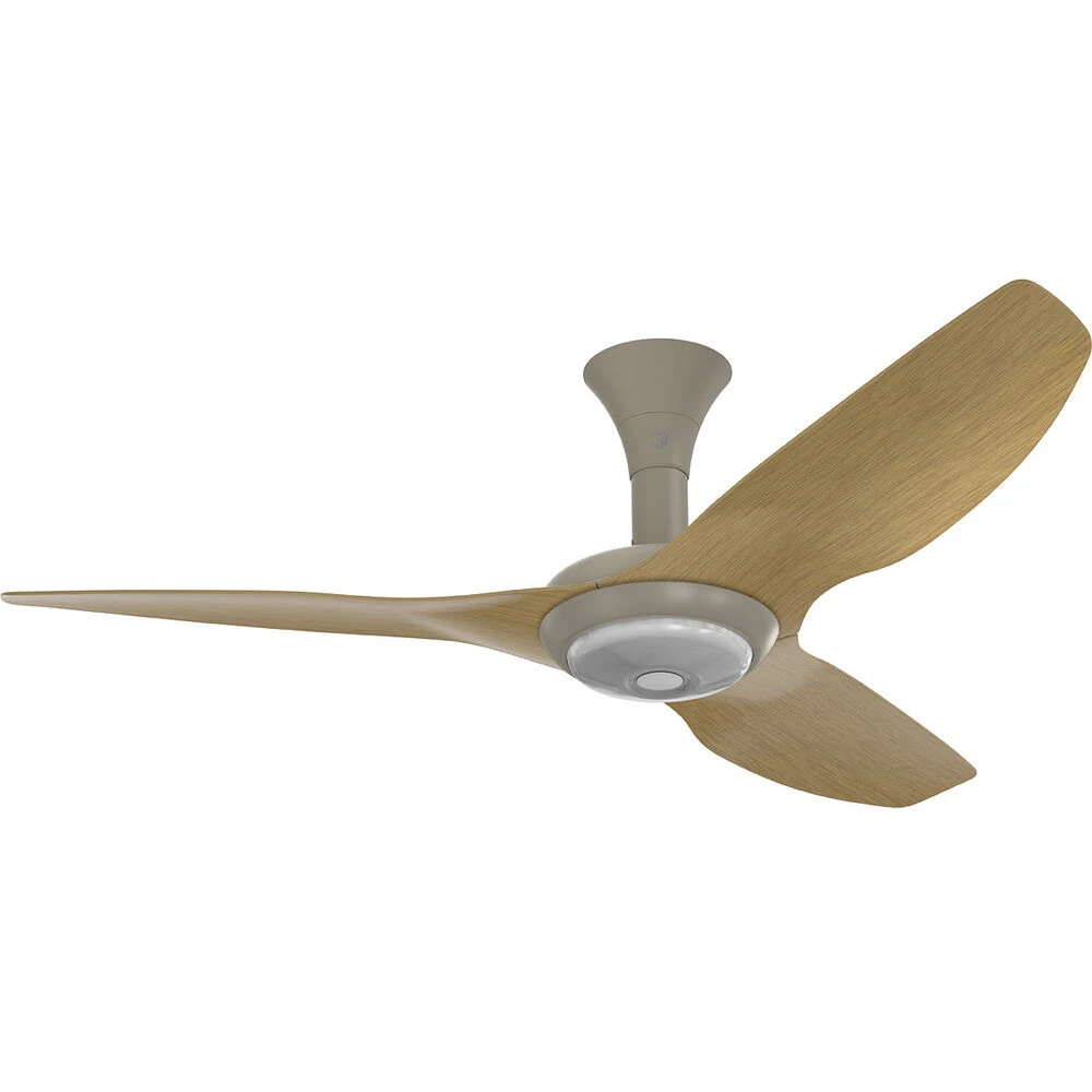Haiku 52 Inch Satin Nickel With Caramel Wood Grain Blades Outdoor Ceiling Fan