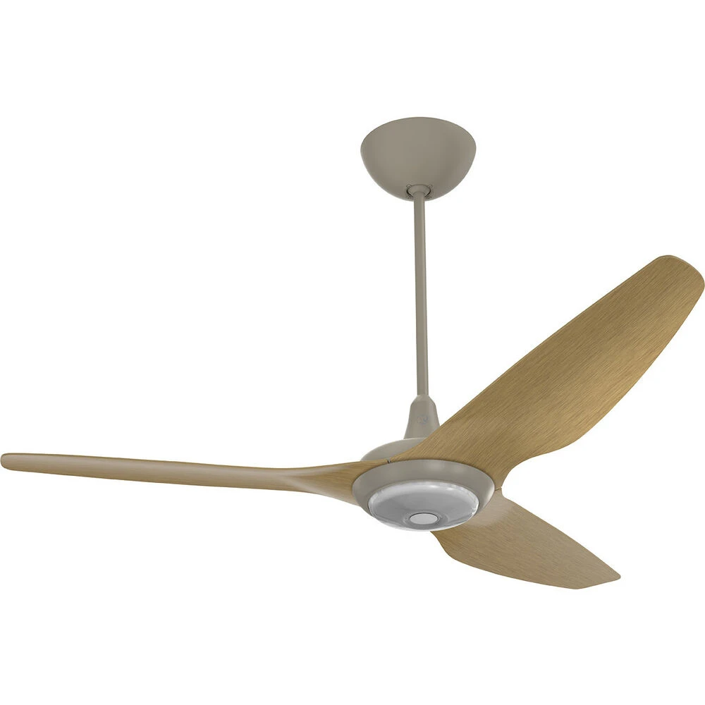 Haiku 60 Inch Satin Nickel With Caramel Wood Grain Blades Outdoor Ceiling Fan