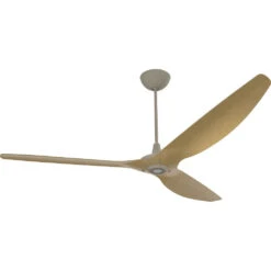 Haiku 84 Inch Satin Nickel With Caramel Wood Grain Blades Outdoor Ceiling Fan