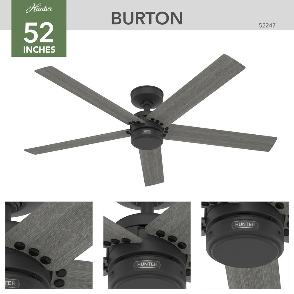 Burton 52 Inch Matte Black With Dark Gray Oak Blades Outdoor Ceiling Fan - Image 6