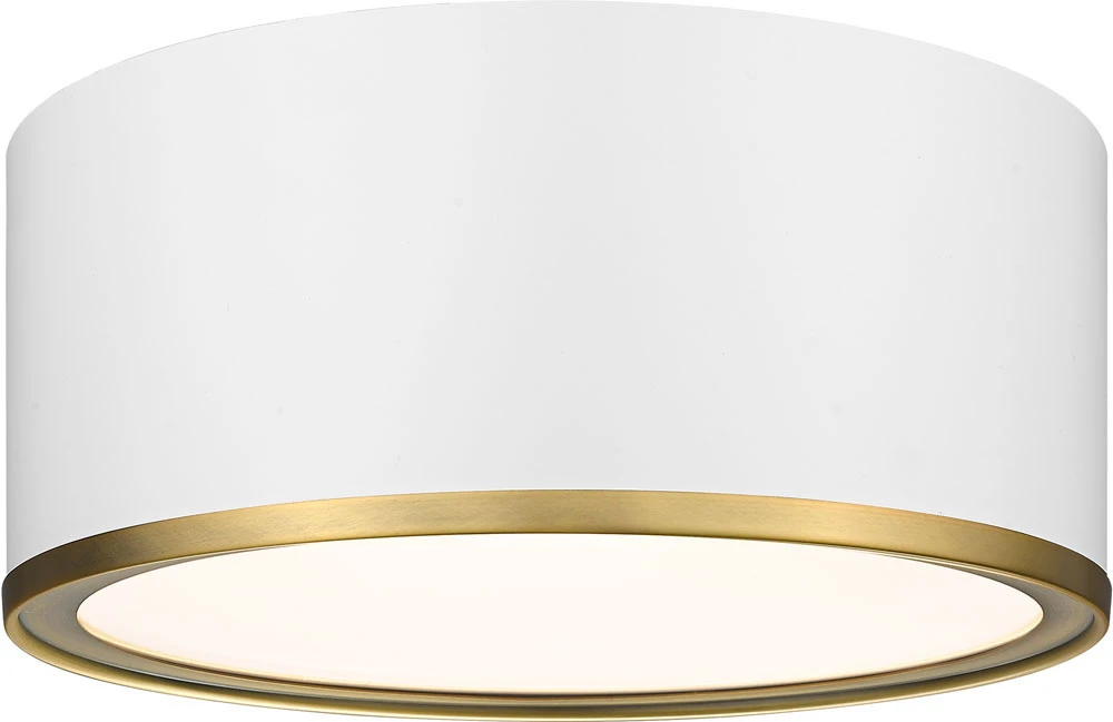 Z-Lite 2303F2-MW-RB Arlo Modern Matte White & Rubbed Brass 12" Ceiling Light
